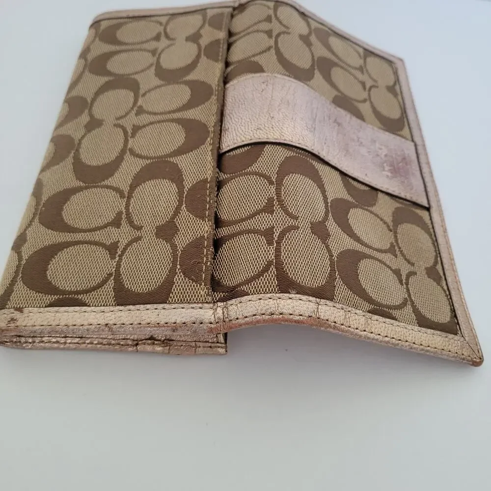 Coach Wallet Envelope Beige Rose Pink Gold Large Signature Canvas Leather‎ Logo